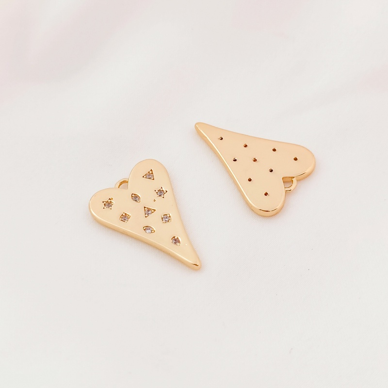 Mặt Dây Chuyền Hình Trái Tim Dát Đá Zircon Mạ Vàng 14K DIY