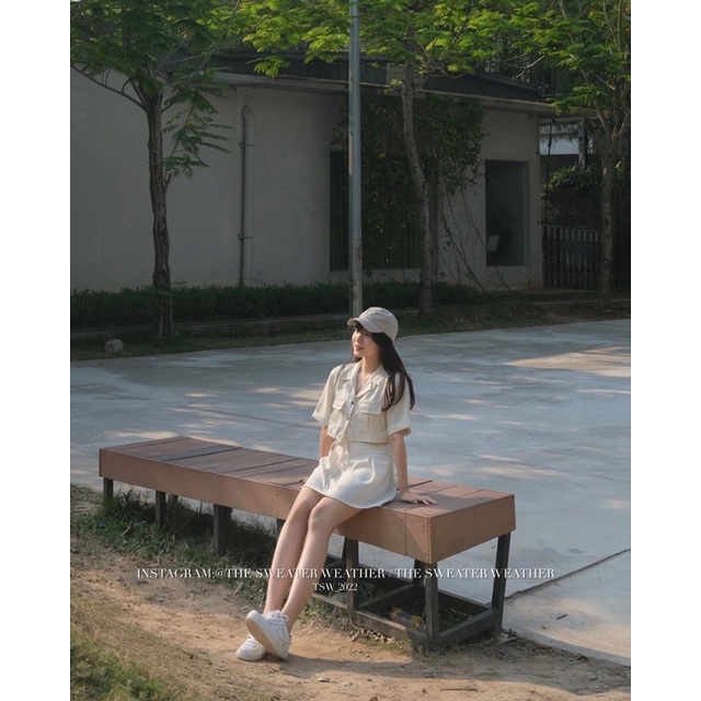 (Ảnh thật) Set linen áo croptop dây rút thắt eo kèm chân váy xoè A the.sweaterweather TSW