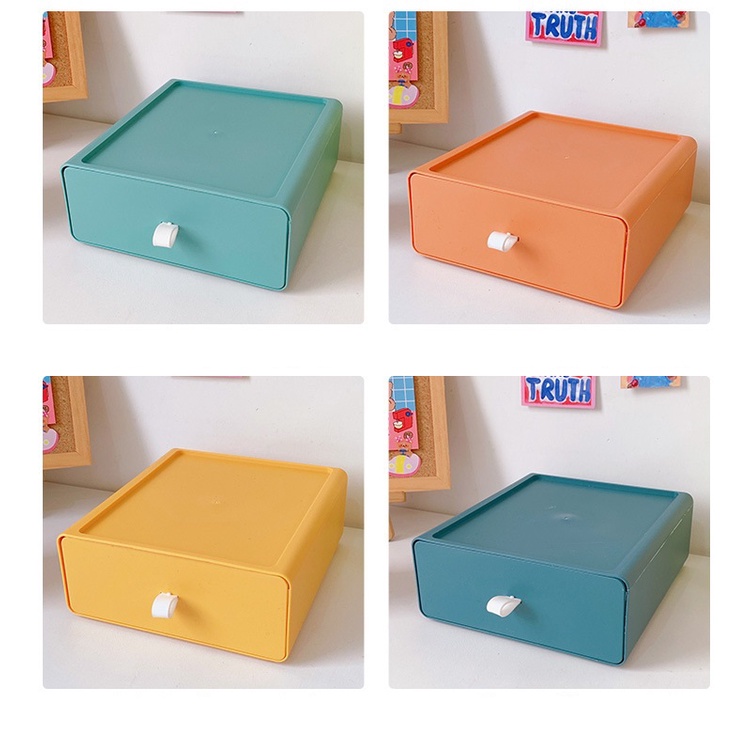 Hộp Đựng Đồ, Đựng Mỹ Phẩm Để Bàn Có Ngăn Kéo Màu Morandi Phiên Bản Hàn Quốc