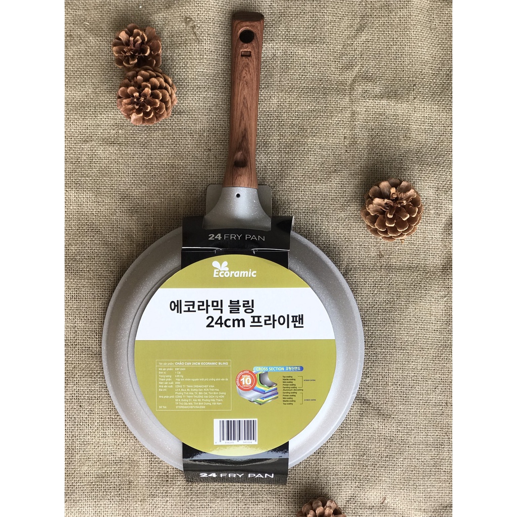 Chảo Đá Đúc Bling - Ecoramic Cạn size 20/24/26/28 Cm IH  Sử Dụng Được Bếp Từ