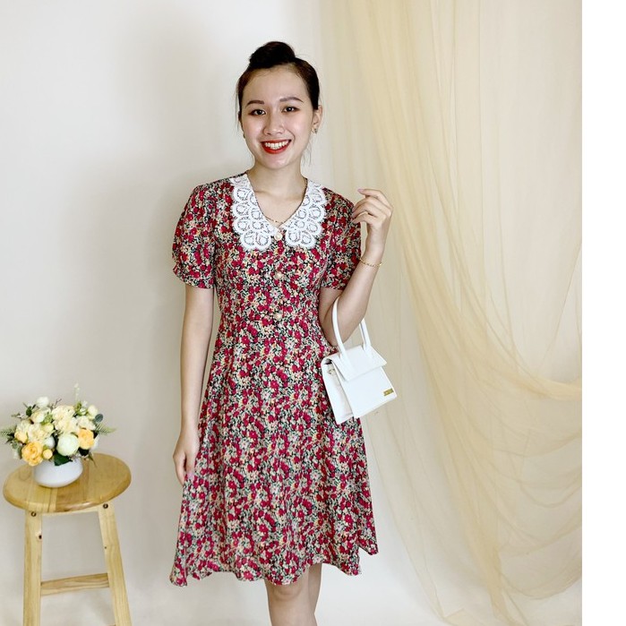 [Mã WASTMAY giảm 15% tối đa 30K đơn 150K] Đầm dáng xòe hoa nhí cổ ren Emvy - V33 | BigBuy360 - bigbuy360.vn