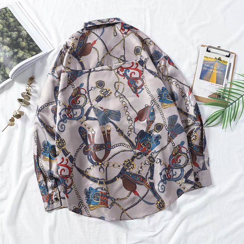 European and American style printed long-sleeved shirt for men