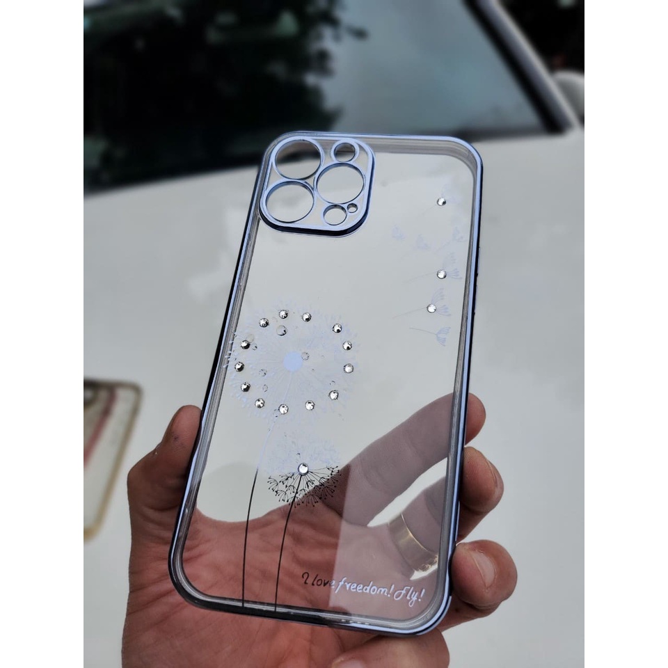 Ốp lưng likGus hoa Bồ công anh đính đá cho iPhone 13/13 Pro/13 Pro max viền màu bảo vệ camera