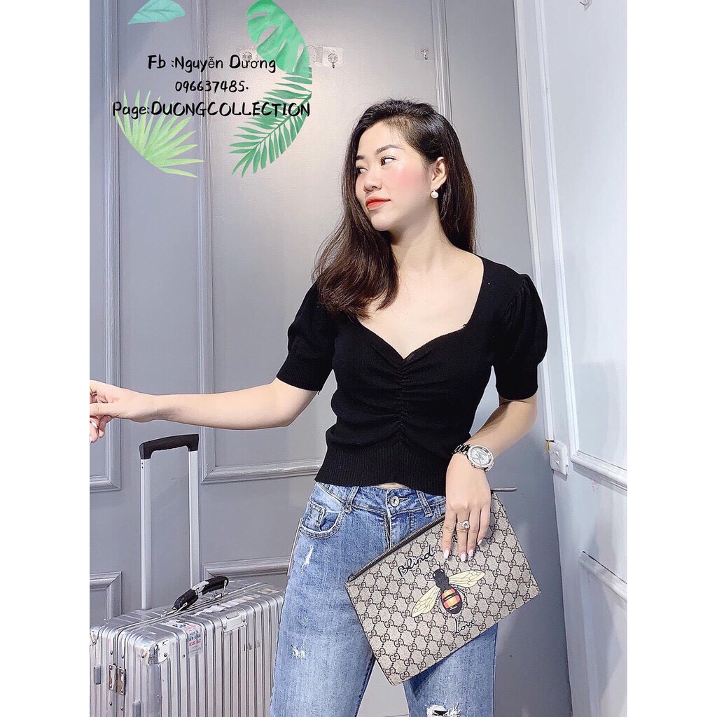 Áo Len Nhúm Ngực Cổ V Siêu Hót(#374)_Xưởng May Quang Anh