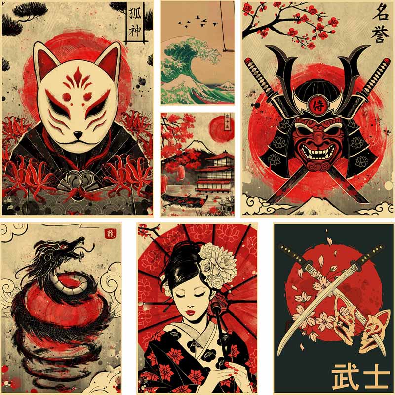 Poster Treo Tường Trang Trí Phòng Khách Phong Cách Vintage Nhật Bản 42X30Cm