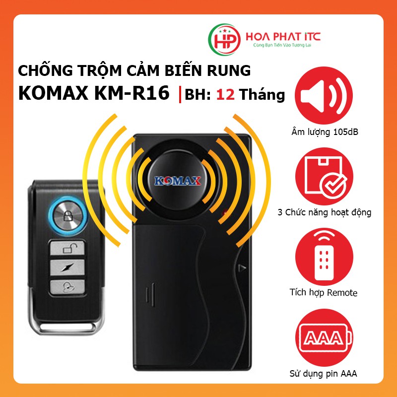Báo trộm cảm biến rung kèm remote Komax KM-R16