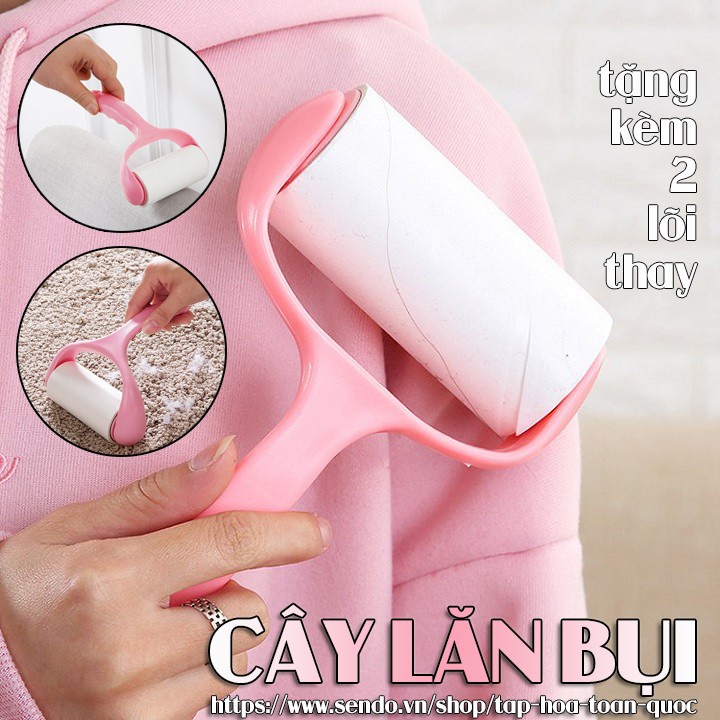 Cây Lăn Bụi Quần Áo Kèm 2 Cuộn Lăn Thay Thế Lăn Bụi Quần Áo, Chăn Màn, Lông Chó Mèo