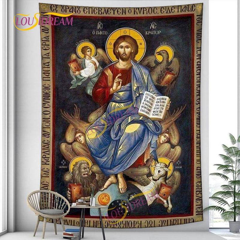 Thảm Treo Tường Trang Trí Phòng Khách / Ngủ In Hình Chúa Jesus Blessed Virgin Mary