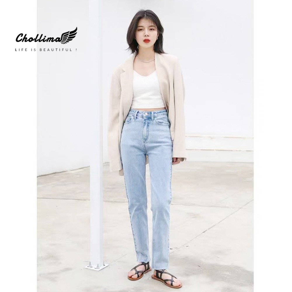 Quần baggy jean Chollima ống nhỏ trơn tua lai QD039 phong cách hàn quốc trẻ trung năng động