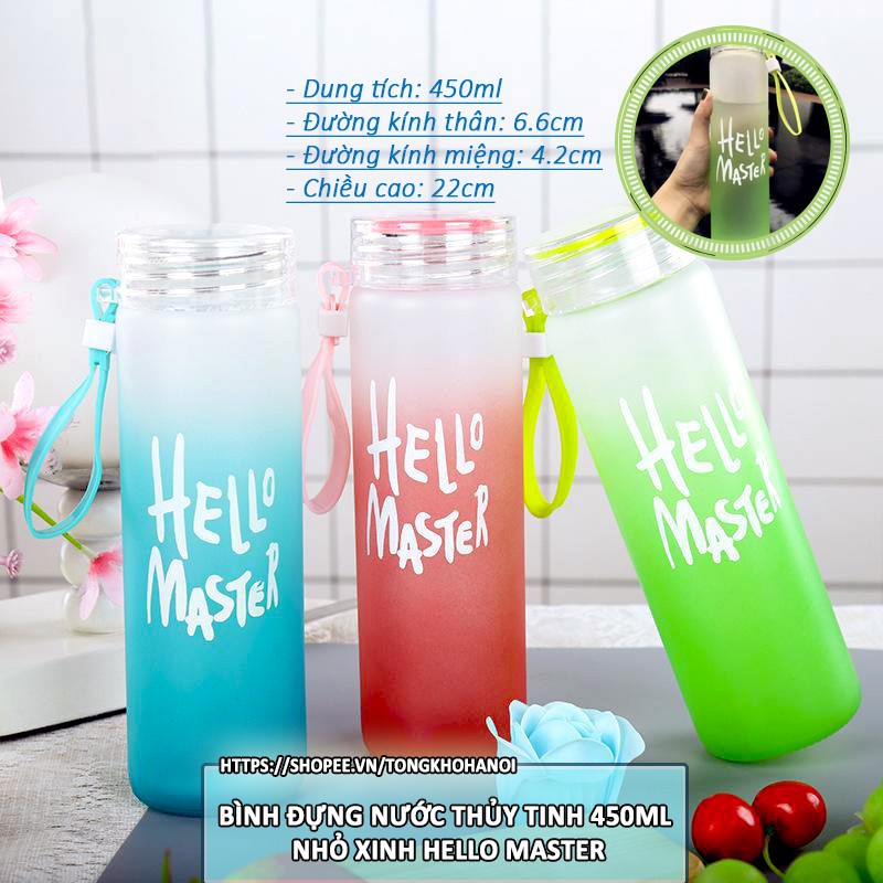 SỈ 8,5K -Bình Nước Thủy Tinh Hello Master 480 ml