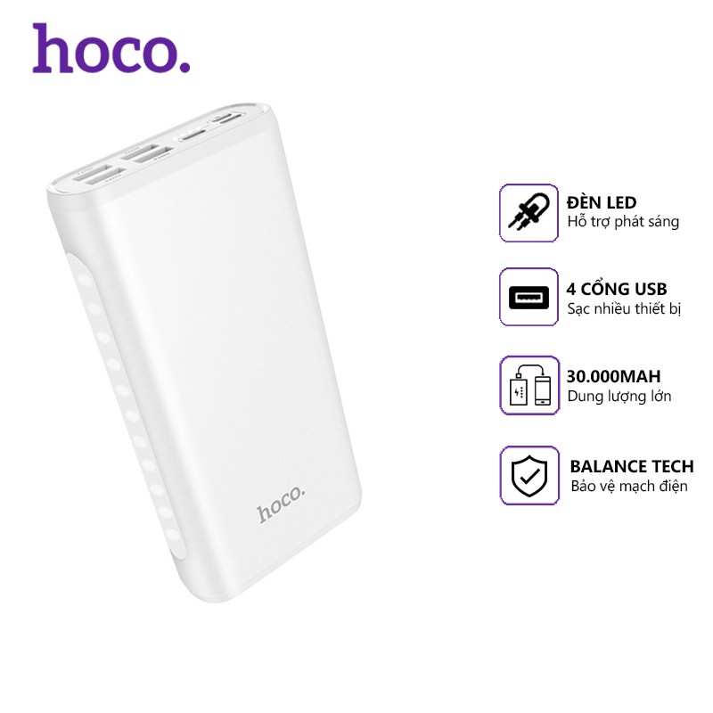 Pin dự phòng Hoco J60 4 cổng USB 2.0A, 30000mah, có đèn led, tương thích nhiều thiết bị