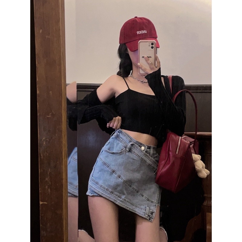 (MẪU MỚI) Chân váy jeans, chân váy nữ đắp chéo chất jeans cao cấp alohashop91