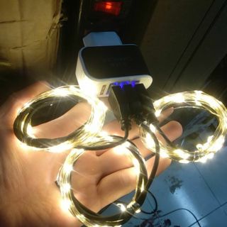 Đèn Led đom đóm Fairy light 5 mét, 10 mét Vàng Nắng xài pin ( tặng pin )