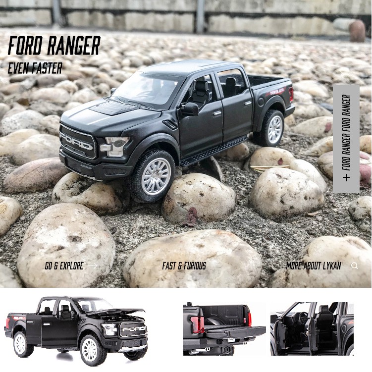 Xe mô hình ô tô Ford Ranger offroad 4x4 đồ chơi trẻ em tỉ lệ 1:32 xe ô tô làm bằng kim loại có đèn và âm thanh