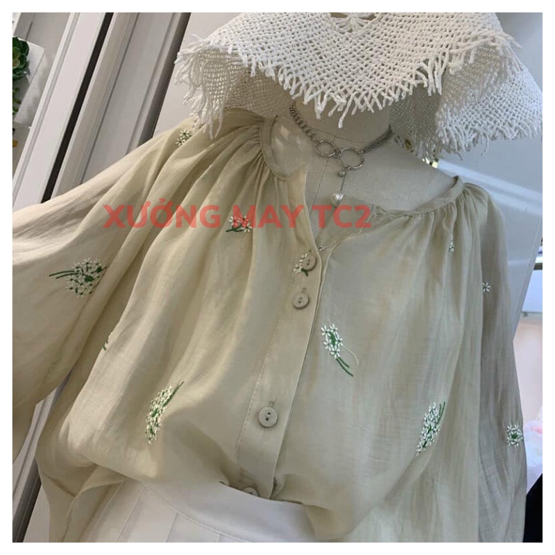 Áo babydoll hoa ngực Ulzzang - Áo thêu hoa vintage tay bồng  chất đũi mềm bao đẹp lên dáng XƯỞNG MAY TC2