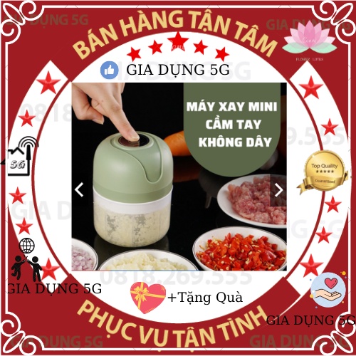 [Màu Trắng - Xanh] Máy Xay Thịt Cầm Tay Mini Sạc Điện 250ml – Máy Xay Tỏi Ớt, Củ Quả Đa Năng, Có Cổng Sạc Usb