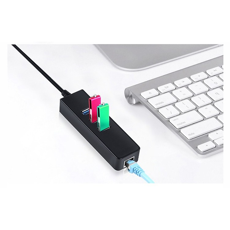 Hub USB 1 ra 3 chuẩn 3.0 kèm cổng Gigabit RJ45 10-100-1000mbps KY-888 - Hãng phân phối
