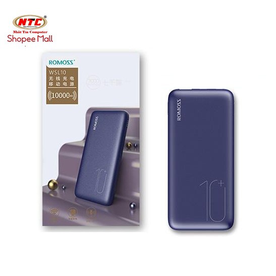 Pin dự phòng lõi polymer Romoss WSL10 dung lượng 10000mAh sạc nhanh QC 3.0 / sạc không dây Qi/ sạc PD 18W (Xanh)