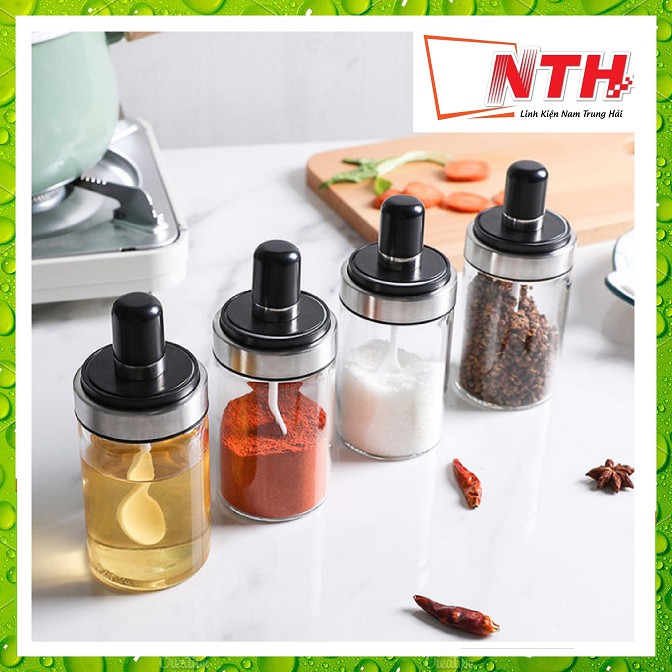Lọ thủy tinh đựng gia vị trong suốt kèm muỗng