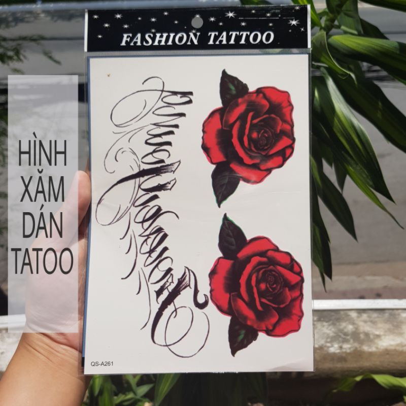 Hình xăm dán tatoo hoa hồng qsa261 size bắp tay, bắp chân, ngực body 15×21cm