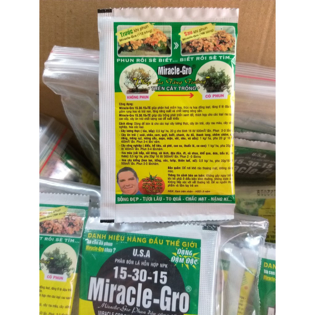 Phân Bón Lá Miracle Gro 15-30-15 (10g),Phân Bón Miracle-Gro chuyên dùng cho hoa lan,hồng,thúc ra hoa các loại cây trồng