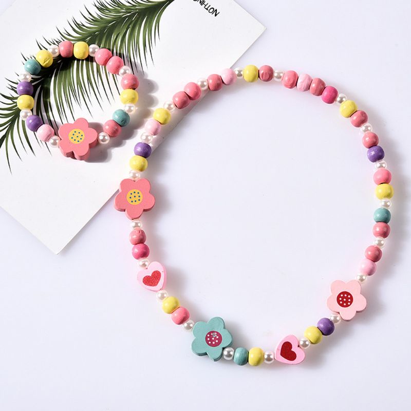 1 Bộ Vòng Tay / Vòng cổ Hạt Nhiều Màu Sắc Phong Cách Công Chúa Dành Cho Bé