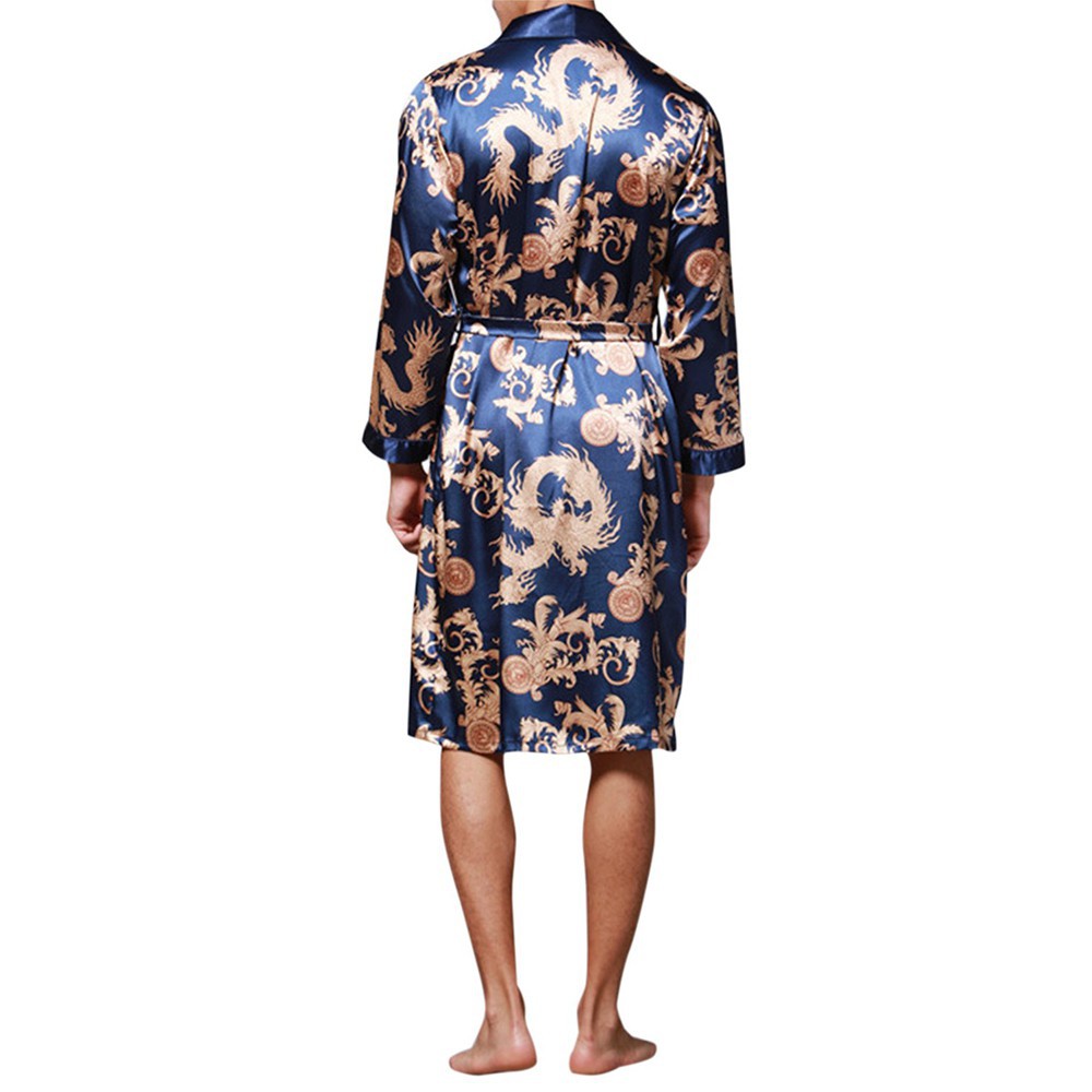 Áo choàng ngủ vải satin in hình rồng cho nam