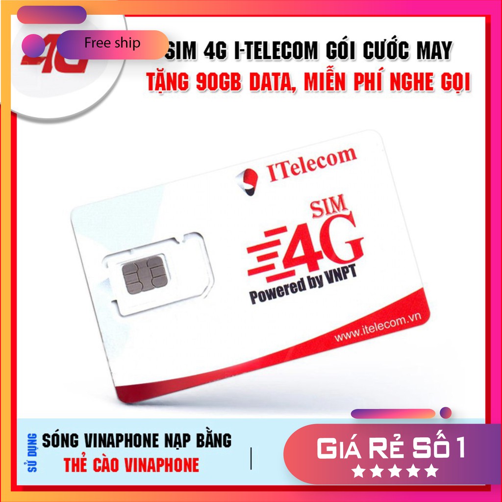 [FREESHIP] 🔥DATA KHỦNG🔥 Sim 4G ITelecom V77 Gói Cước MAY- Tặng 90GB/Tháng - Gọi Miễn Phí Vinaphone - 30Ph Ngoại Mạng +