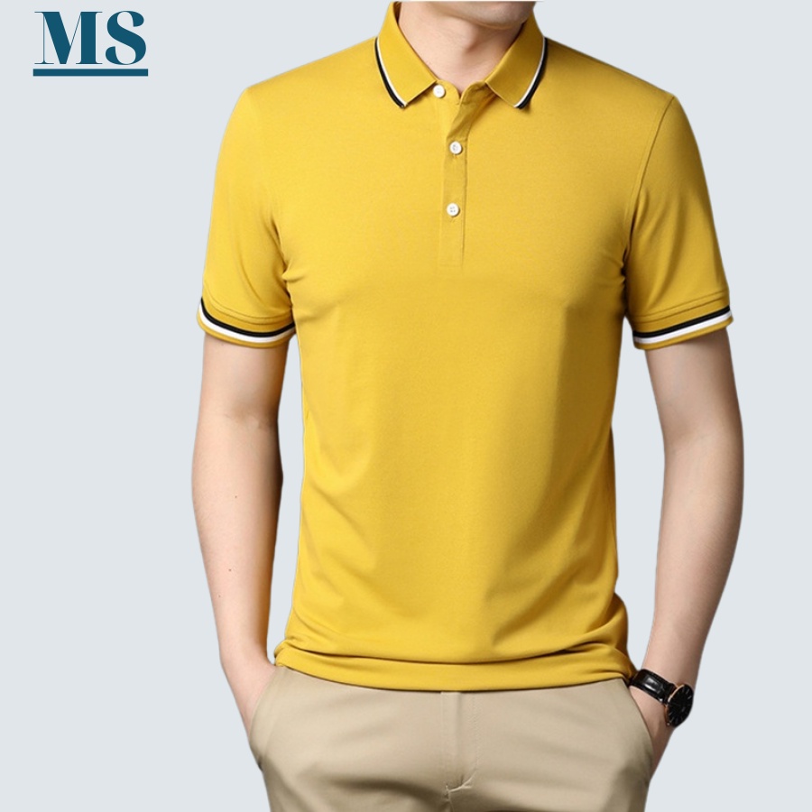 Áo polo nam, áo polo có viền tay chất liệu cotton cao cấp, áo thun phong cách Hàn Quốc thời trang nam Menswear