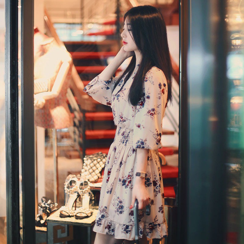 Đầm voan dài tay in hoa thời trang cho nữ | BigBuy360 - bigbuy360.vn