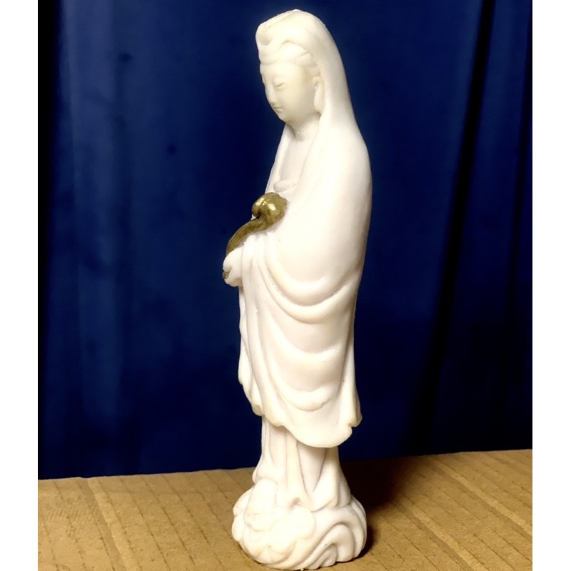 Tượng Quan Âm như ý bột đá trắng 20cm
