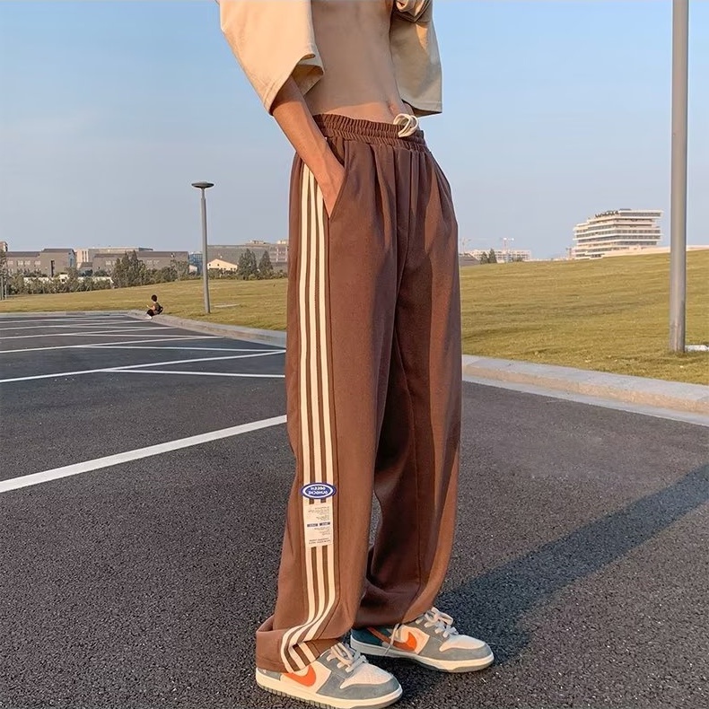 Quần ống rộng Họa Tiết Kẻ Sọc 3 Sọc Thời Trang Phong Cách Hàn Quốc Cho Nữ