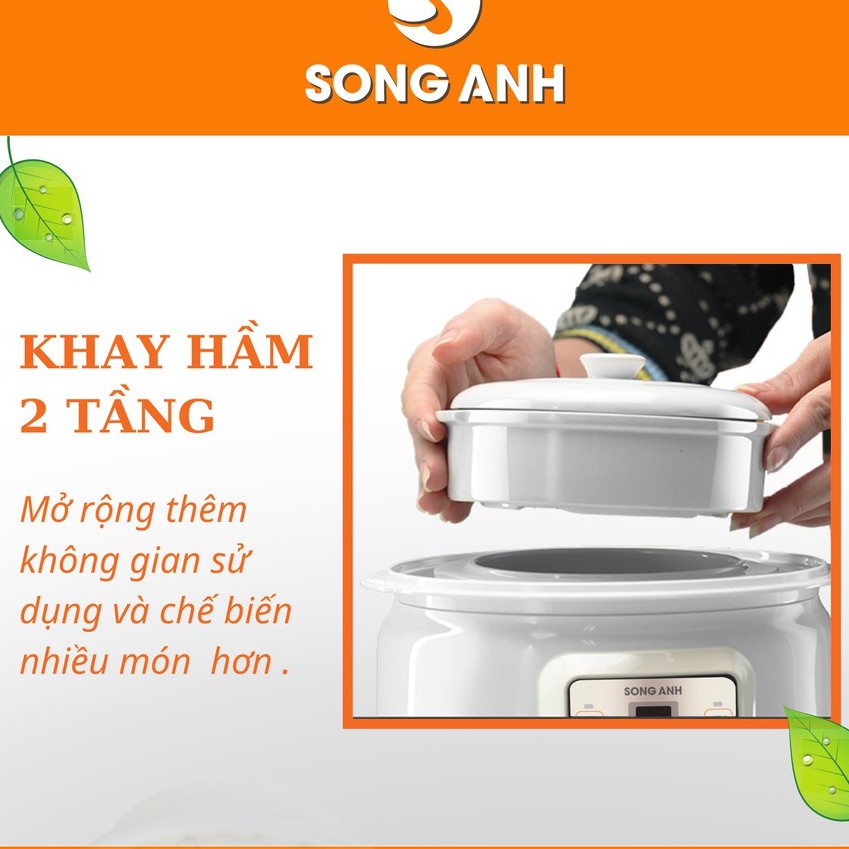 Nồi Hầm Cháo, Nồi ninh Cháo Chậm Nồi Hấp Cách Thủy SONG ANH Cao Cấp - Bảo Hành 3 Tháng