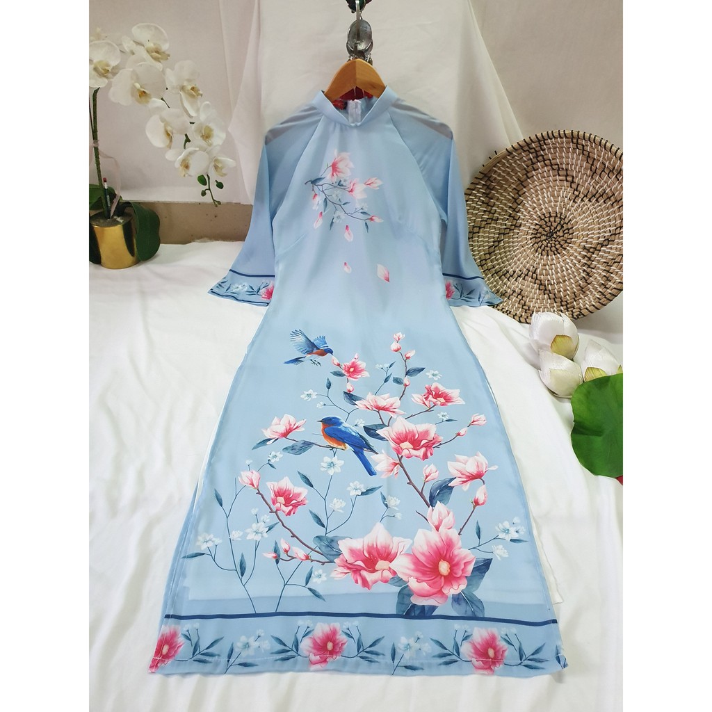 Áo dài nữ 🎀FREESHIP🎀 Áo dài xanh phối hoa cực xinh [ao dai cach tan] | BigBuy360 - bigbuy360.vn