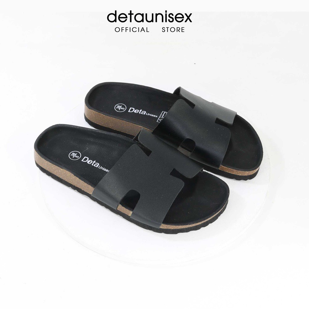 DÉP CHỮ H NAM NỮ ĐẾ TRẤU LÓT ĐEN - DÉP BIRKEN DETAUNISEX BH 6 THÁNG - DETA14F