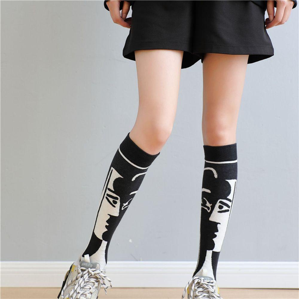 Tất Bắp Chân Bằng Cotton Màu Trắng Đen Phong Cách jk Portrait Lolita Nhật Bản Ngọt Ngào Cho Nữ