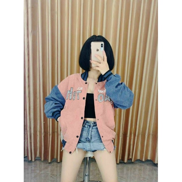 Áo Khoác Bomber Nhung Tăm Thêu Chữ Form Nam Nữ [ Ảnh Thật ]
