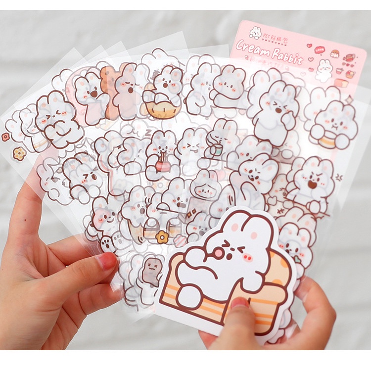 Sticker Gấu nâu, Thỏ trắng chất liệu chống thấm nước