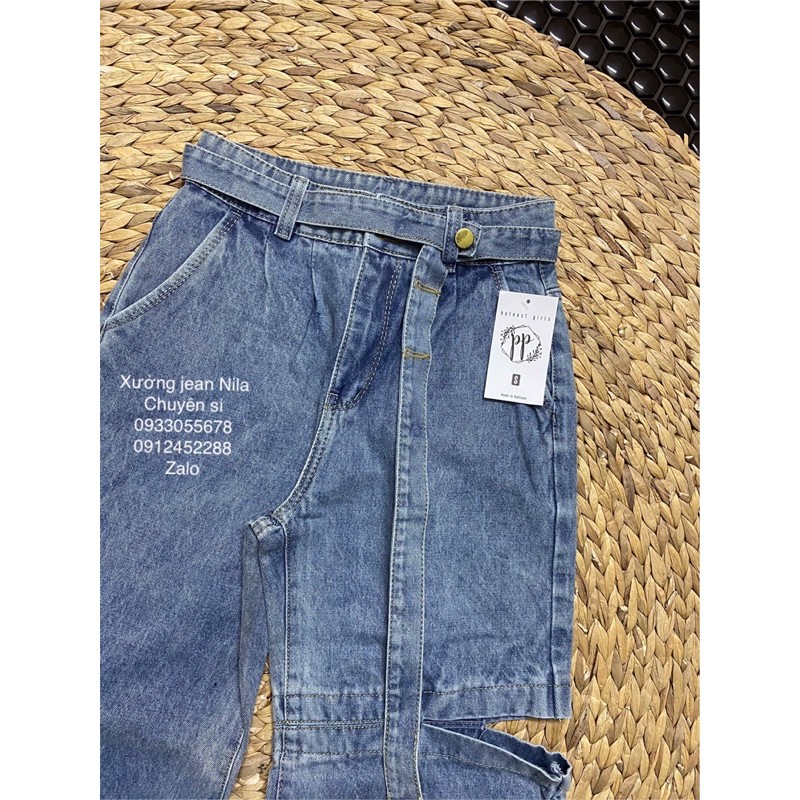 Quần baggy jean ống suông kèm dây nịt rách sườn | BigBuy360 - bigbuy360.vn