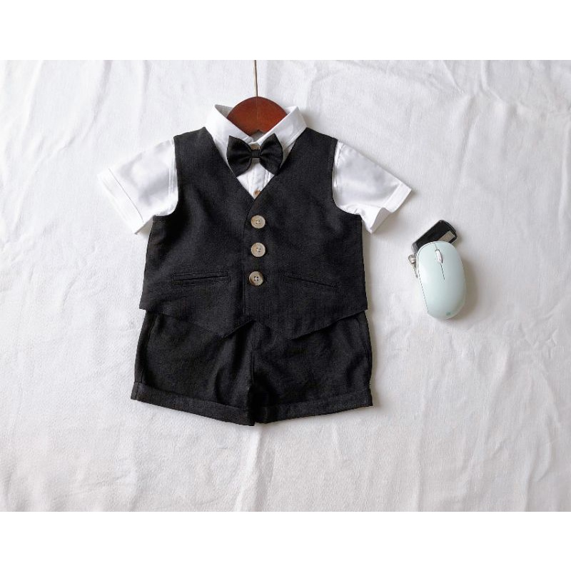 Bộ yếm vest gile bé trai đầy tháng thôi nôi tông màu cổ điển 5-12kg