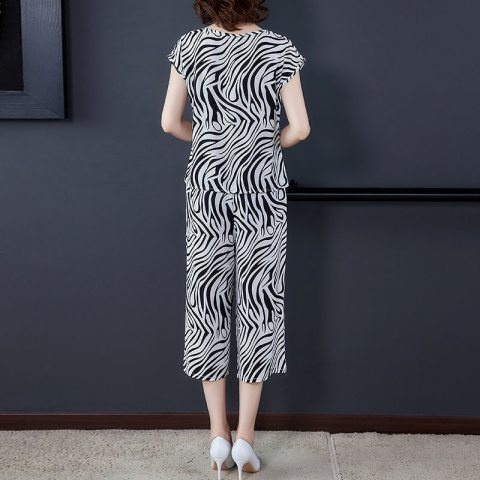 Bộ Đồ Hai Mảnh Áo Tay Ngắn Và Quần Lửng Ống Rộng Bằng Lụa Băng Phong Cách Mới Dành Cho Nữ Mặc Ở Nhà