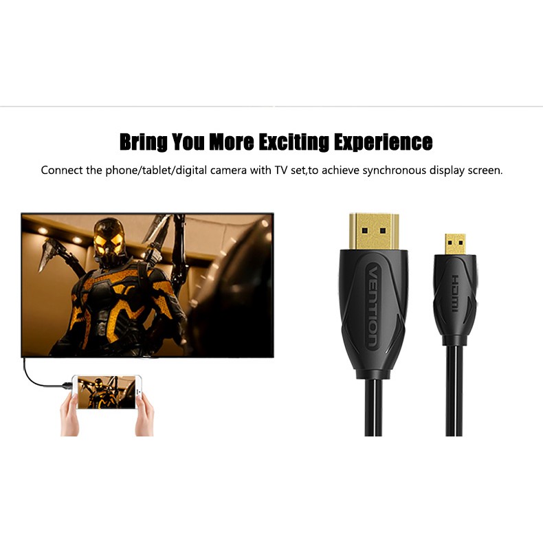 Cáp HDMI mạ vàng VENTION chuyển đổi Micro HDMI sang HDMI 1.5V 3D hỗ trợ cho HDTV Camera