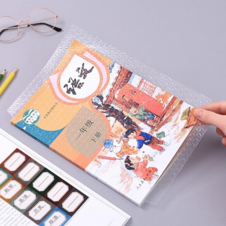 Sét 10 Tờ Decal Bọc Sách Vở, Giấy Bóng Bọc Sách Vở Trong Suốt Nhiều Kích Cỡ Chống Nước, Chống Rách