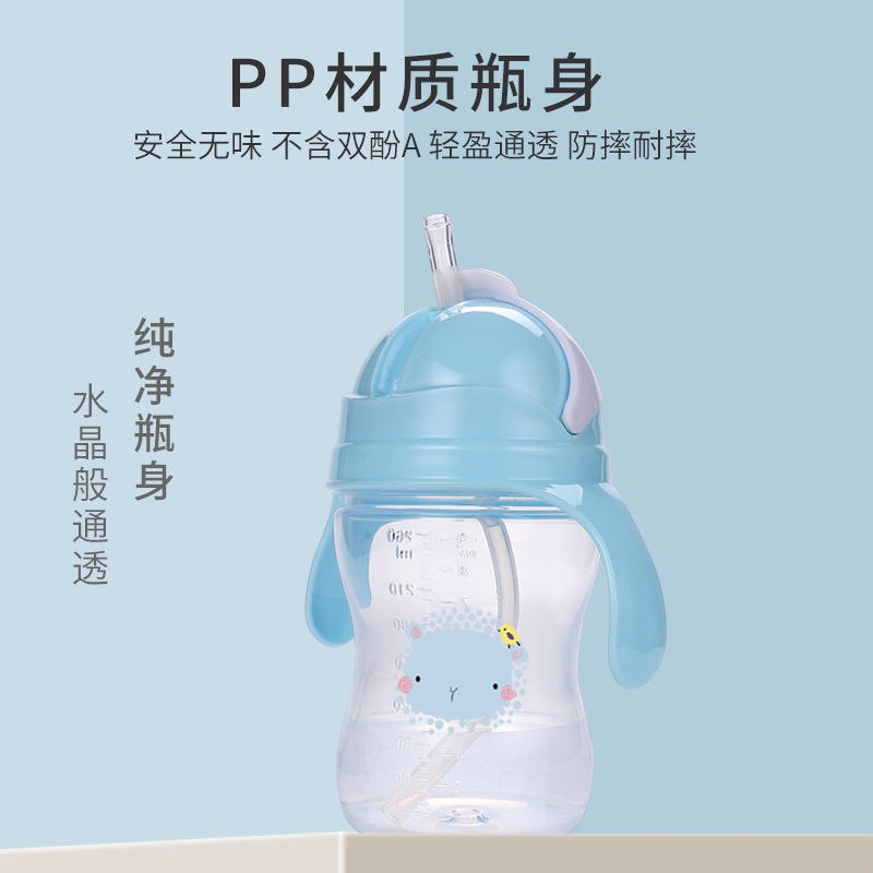 Cốc Đựng Nước 260ML Nắp Lật Có Ống Hút Và Tay Cầm Sáng Tạo Chống Rơi Cho Bé Và Mẹ Bỉm Sữa