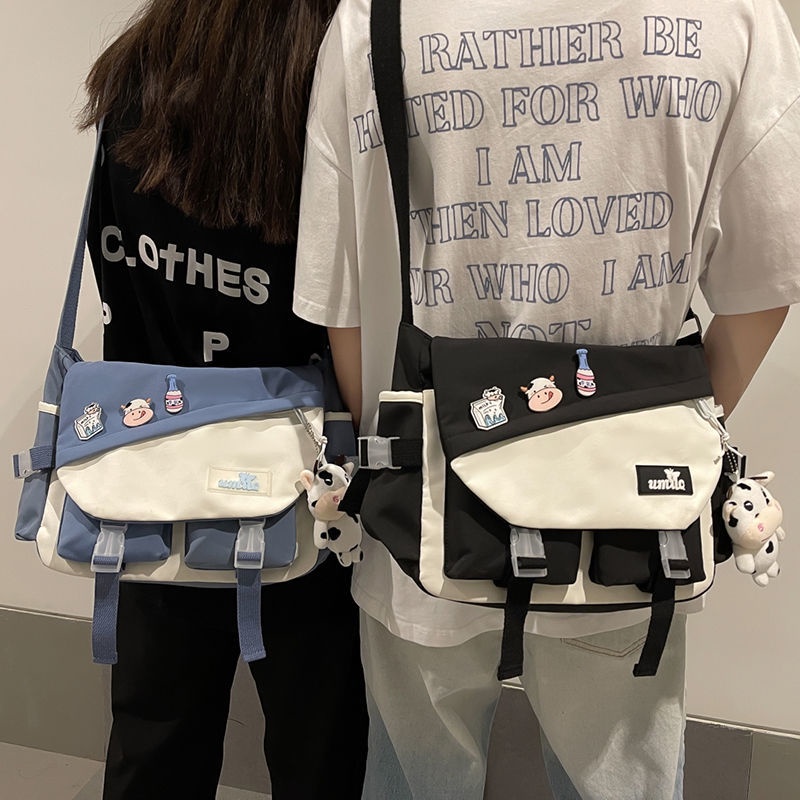 Túi Đeo Chéo Cỡ Lớn Màu Sắc Tương Phản Phong Cách Nhật Bản