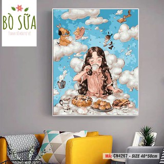 Loại Khung dày 2.5cm Tranh sơn dầu số hóa size 40x50cm đã căng khung và đầy đủ phụ kiện mã CN4267