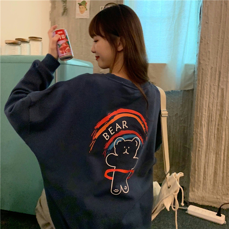 SUXI Áo Sweater Tay Dài Dáng Rộng In Chữ Và Hoạt Hình Dễ Phối Đồ Thời Trang Mùa Thu Cho Nữ