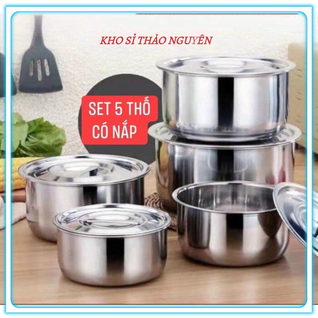 BỘ NỒI INOX 5 CHI TIẾT STOCK POT ĐA NĂNG CÓ NẮP ĐẬY CAO CẤP