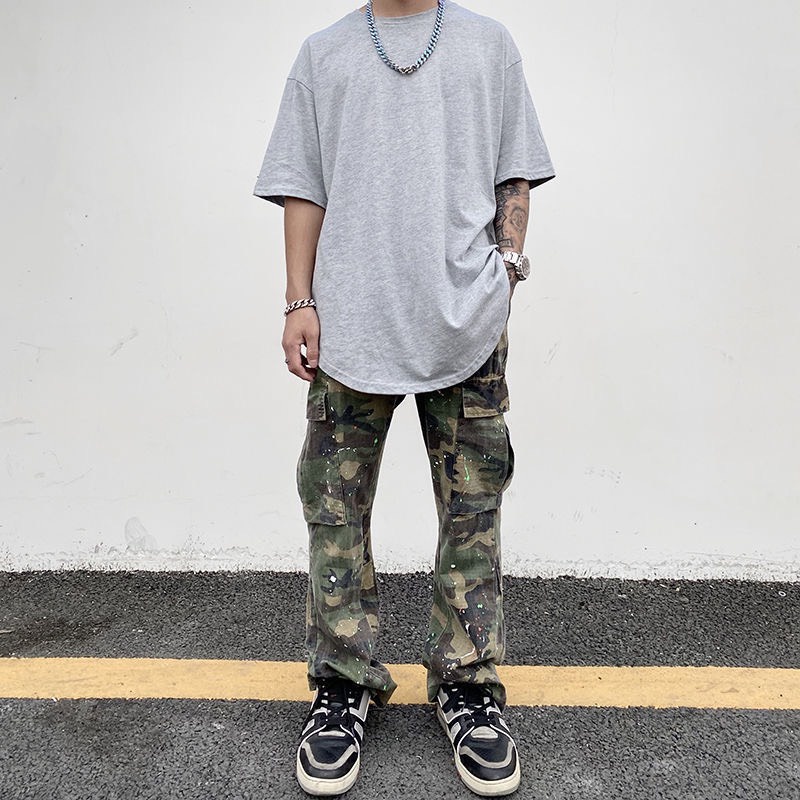 Quần Camo Vẩy Sơn Wash Ống Loe