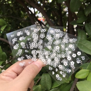 Sticker dán móng nail hoa lá trắng đen 3d